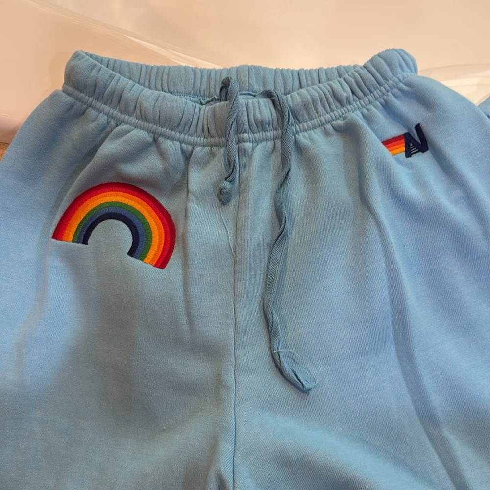 AVIATOR NATION LIMITED EDITION rainbow sweatsuit turquoise blue sz small - Picture 3 of 3